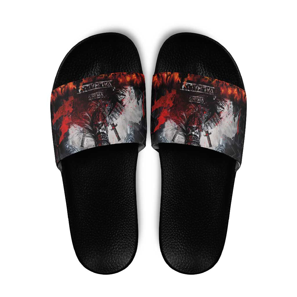 Viking Valhalla Slide Sandals Norseman and Burning Battlefield LT03