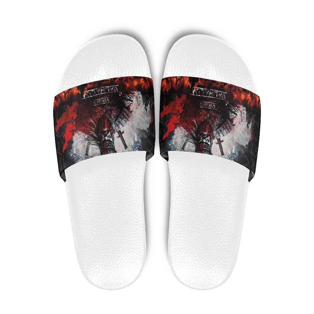 Viking Valhalla Slide Sandals Norseman and Burning Battlefield LT03