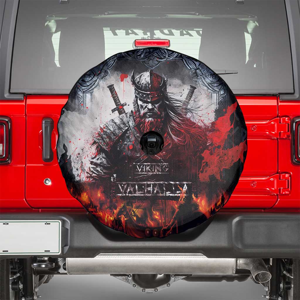 Viking Valhalla Spare Tire Cover Norseman and Burning Battlefield LT03