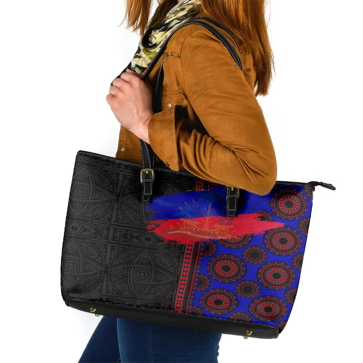 Haiti Flag Day African Seamless Pattern Leather Tote Bag LT03