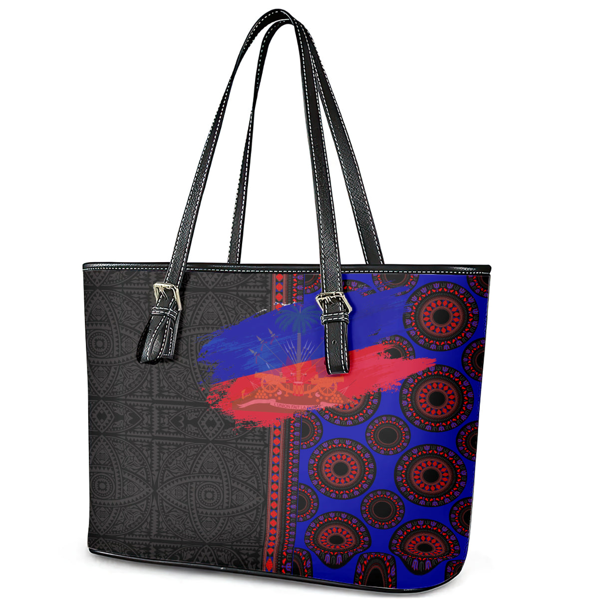 Haiti Flag Day African Seamless Pattern Leather Tote Bag LT03