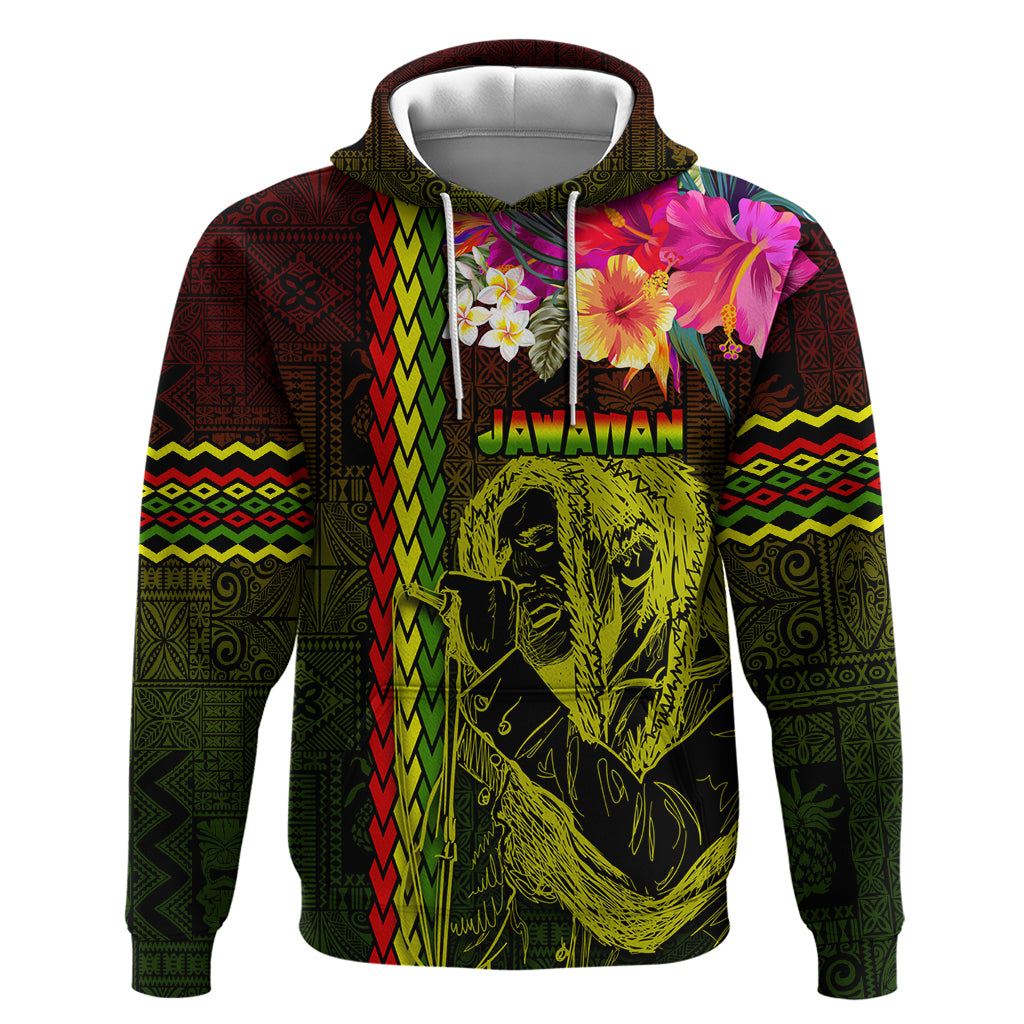 Hawaiian Reggae Music Hoodie Jamaica Singer Tribal Polynesian and Hibiscus LT03