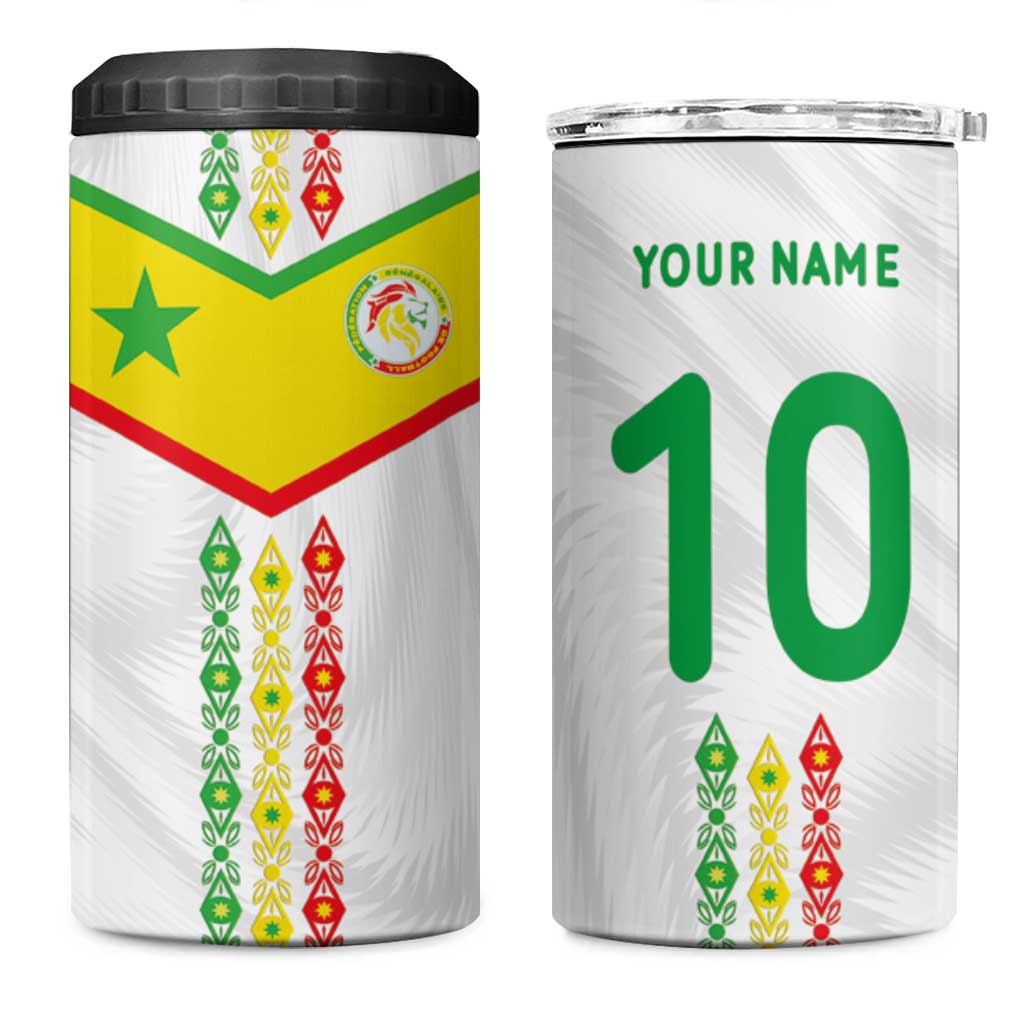 Custom Senegal Football 4 in 1 Can Cooler Tumbler Tricolor African Stripes Motif Sporty Style LT03
