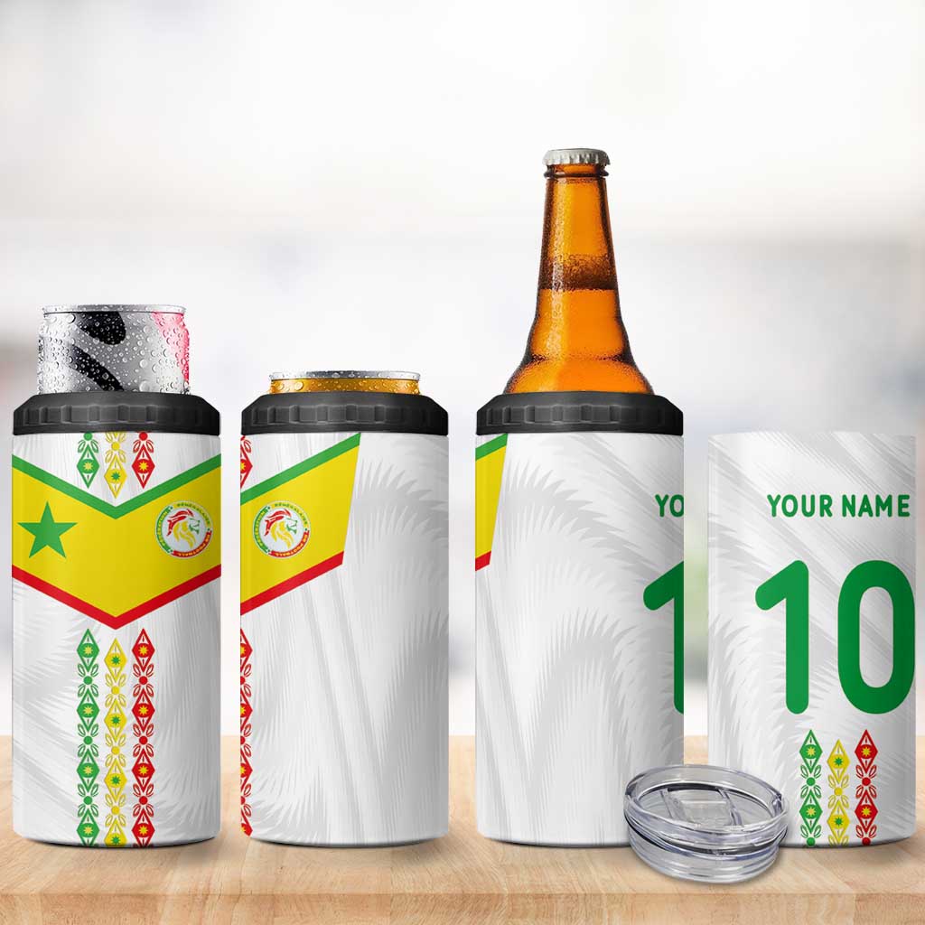 Custom Senegal Football 4 in 1 Can Cooler Tumbler Tricolor African Stripes Motif Sporty Style LT03