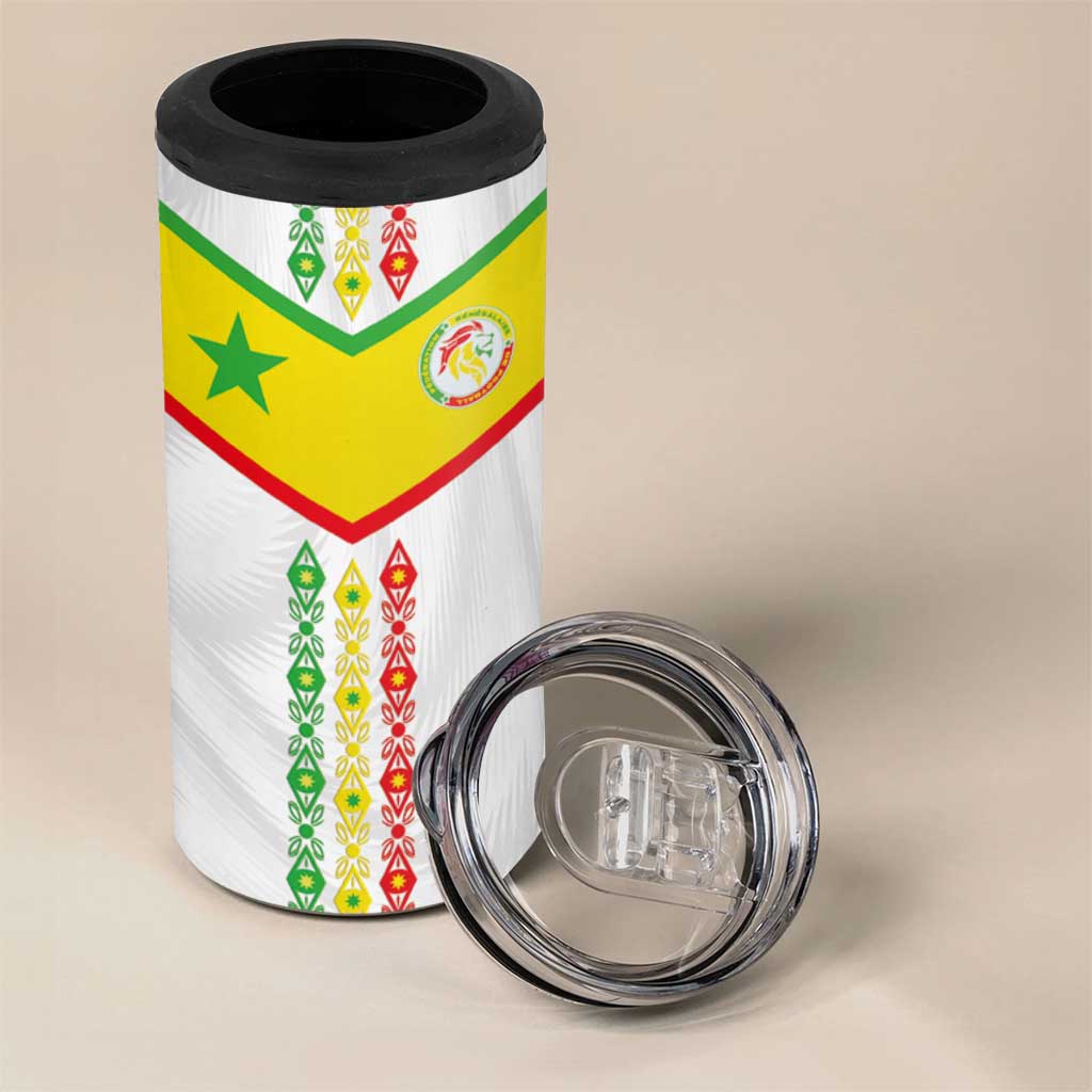 Custom Senegal Football 4 in 1 Can Cooler Tumbler Tricolor African Stripes Motif Sporty Style LT03