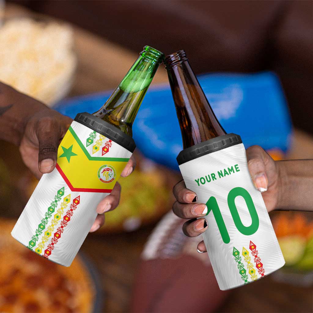 Custom Senegal Football 4 in 1 Can Cooler Tumbler Tricolor African Stripes Motif Sporty Style LT03