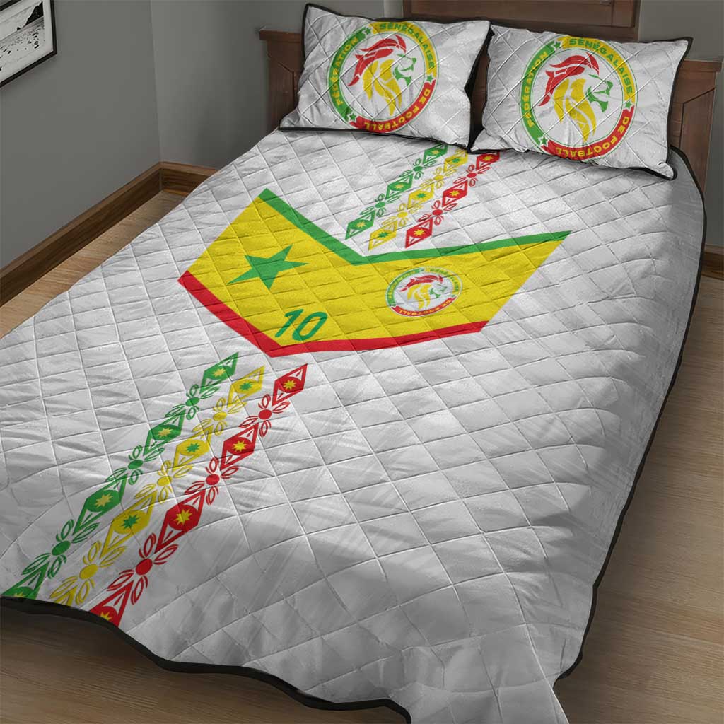 Custom Senegal Football Quilt Bed Set Tricolor African Stripes Motif Sporty Style LT03