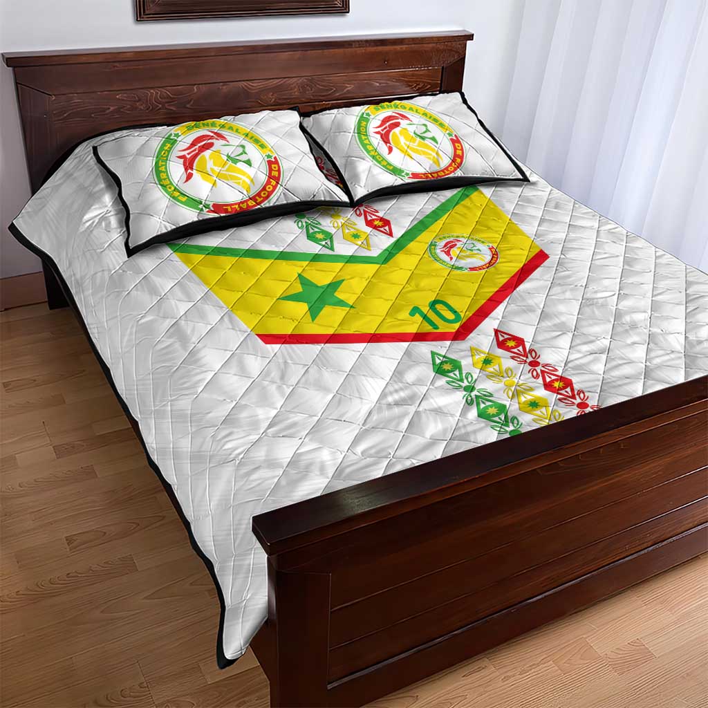 Custom Senegal Football Quilt Bed Set Tricolor African Stripes Motif Sporty Style LT03