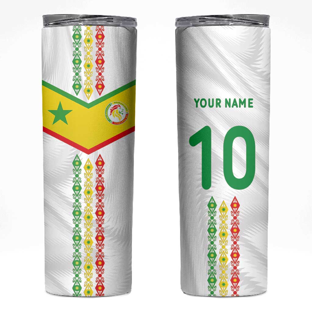 Custom Senegal Football Skinny Tumbler Tricolor African Stripes Motif Sporty Style LT03