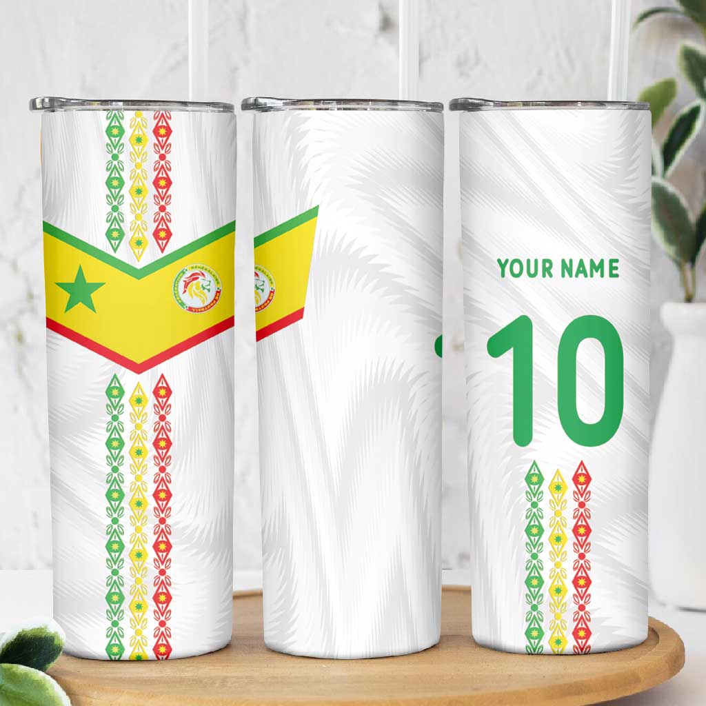Custom Senegal Football Skinny Tumbler Tricolor African Stripes Motif Sporty Style LT03