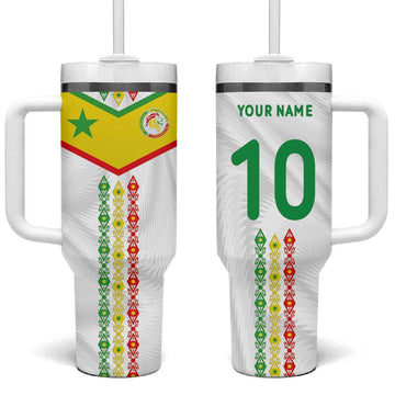 Custom Senegal Football Tumbler With Handle Tricolor African Stripes Motif Sporty Style LT03