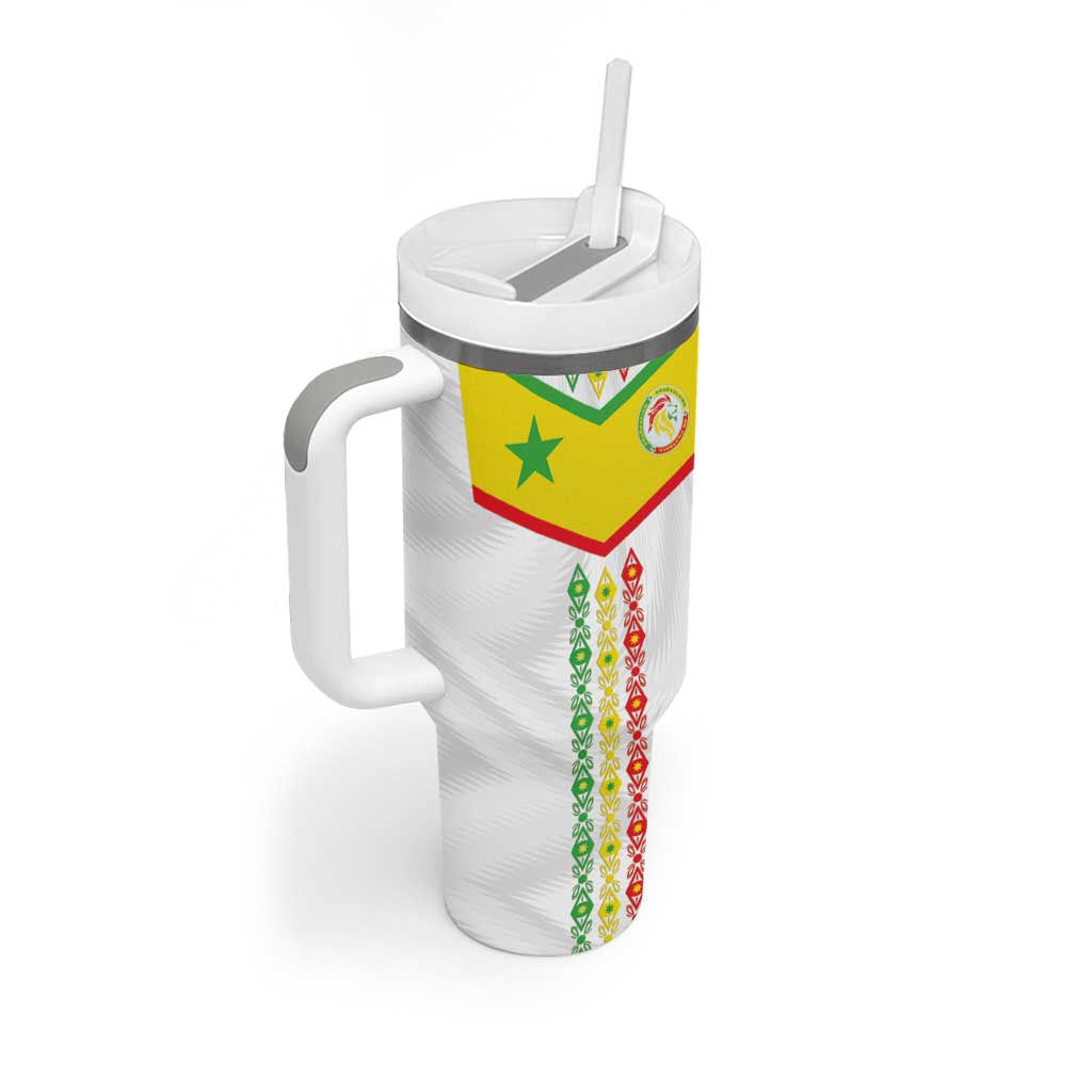 Custom Senegal Football Tumbler With Handle Tricolor African Stripes Motif Sporty Style LT03