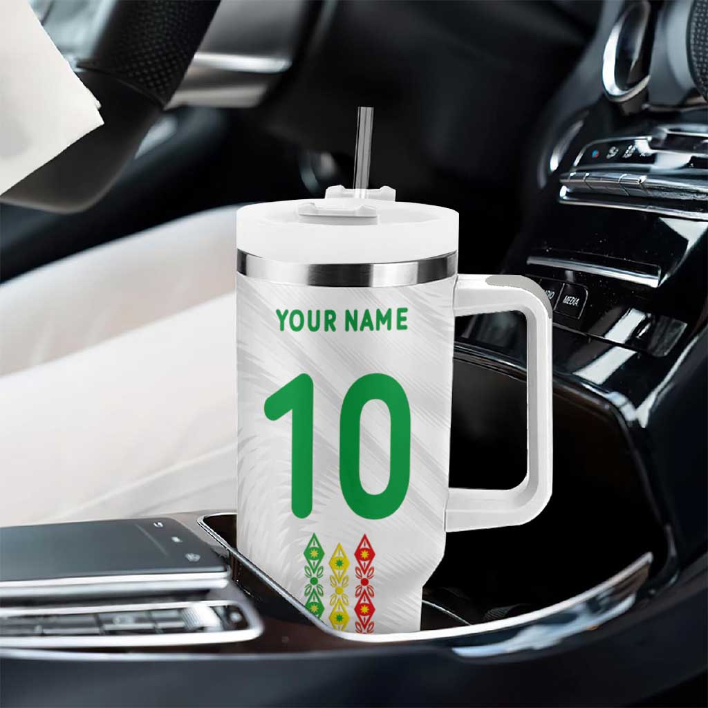 Custom Senegal Football Tumbler With Handle Tricolor African Stripes Motif Sporty Style LT03