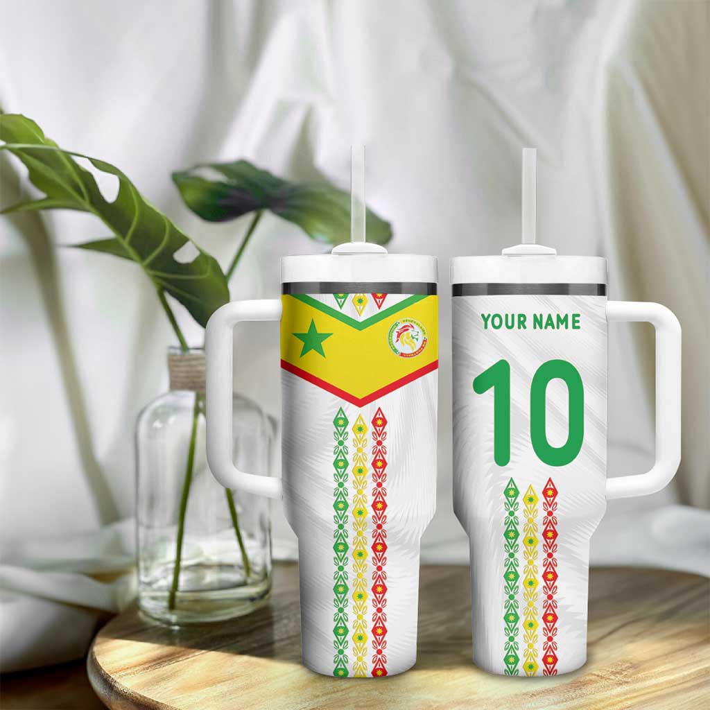 Custom Senegal Football Tumbler With Handle Tricolor African Stripes Motif Sporty Style LT03