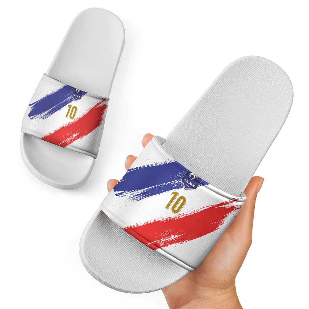 Custom France Foorball Slide Sandals Les Bleus Tricolor Brush Style LT03