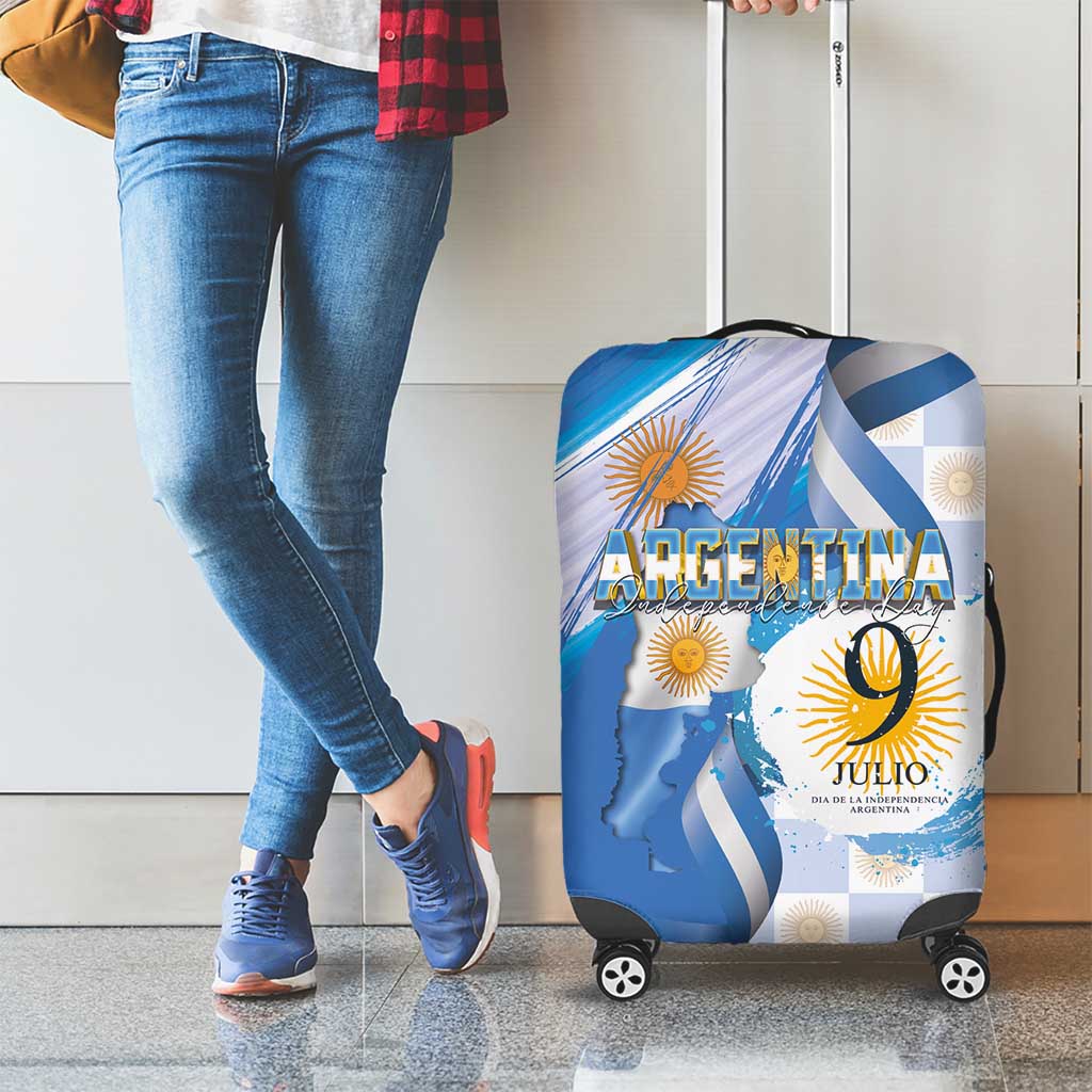 Argentina Independence Day Luggage Cover - Día de la Independencia Brush and Grunge Style LT03