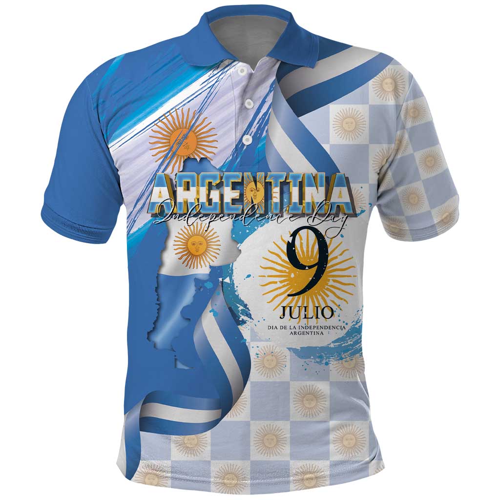 Argentina Independence Day Polo Shirt - Día de la Independencia Brush and Grunge Style LT03