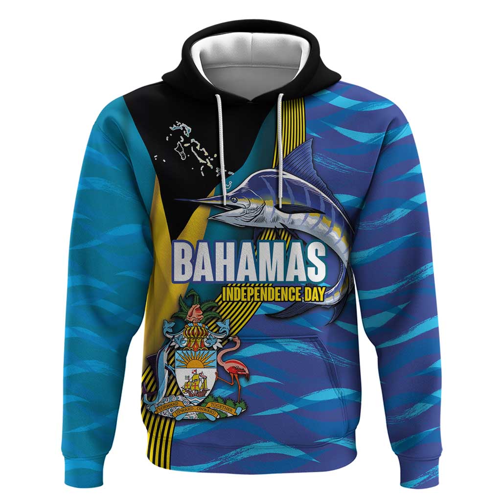 Bahamas Independence Day Hoodie National Flag Style with Blue Marlin and Emblem LT03