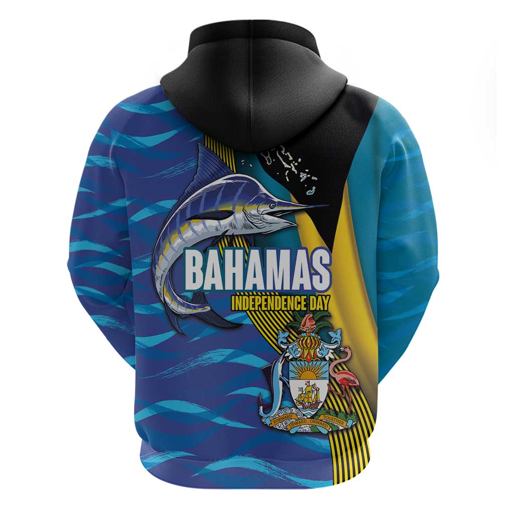 Bahamas Independence Day Hoodie National Flag Style with Blue Marlin and Emblem LT03
