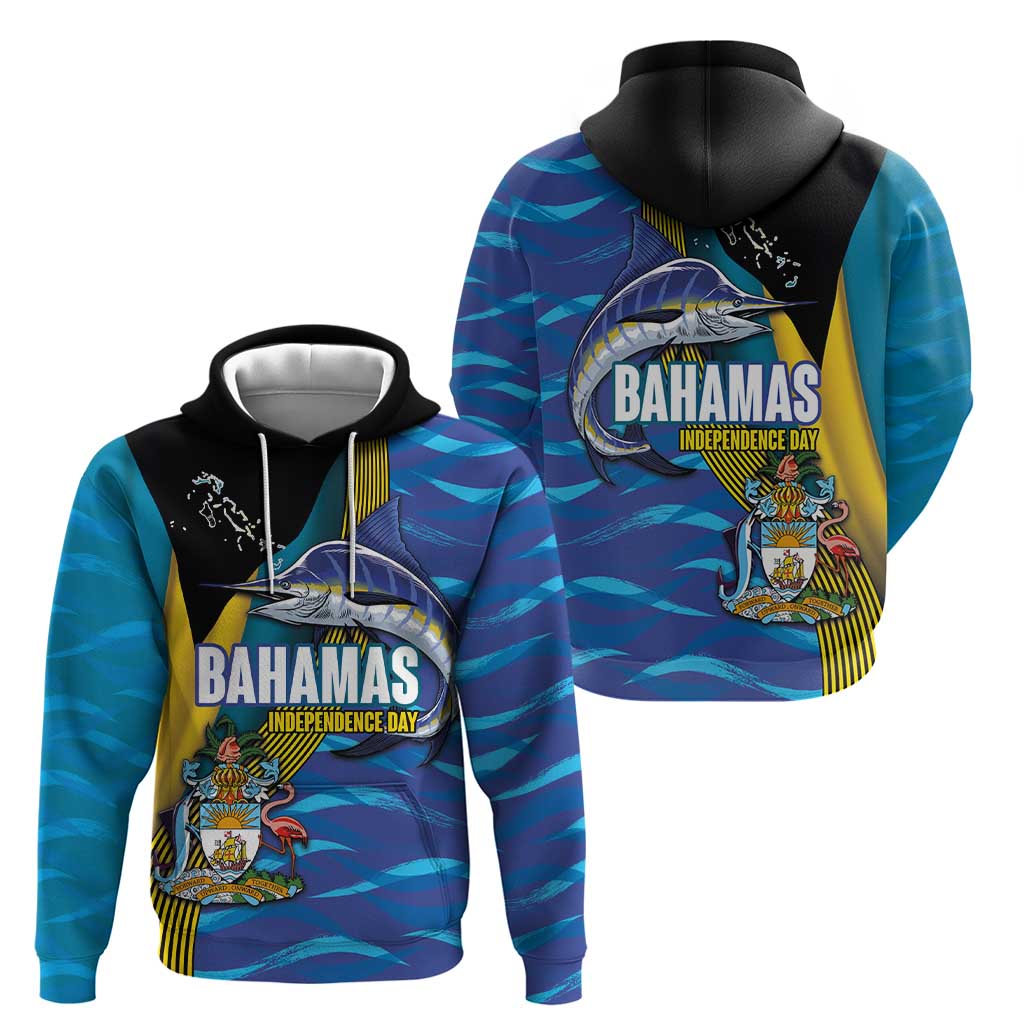 Bahamas Independence Day Hoodie National Flag Style with Blue Marlin and Emblem LT03