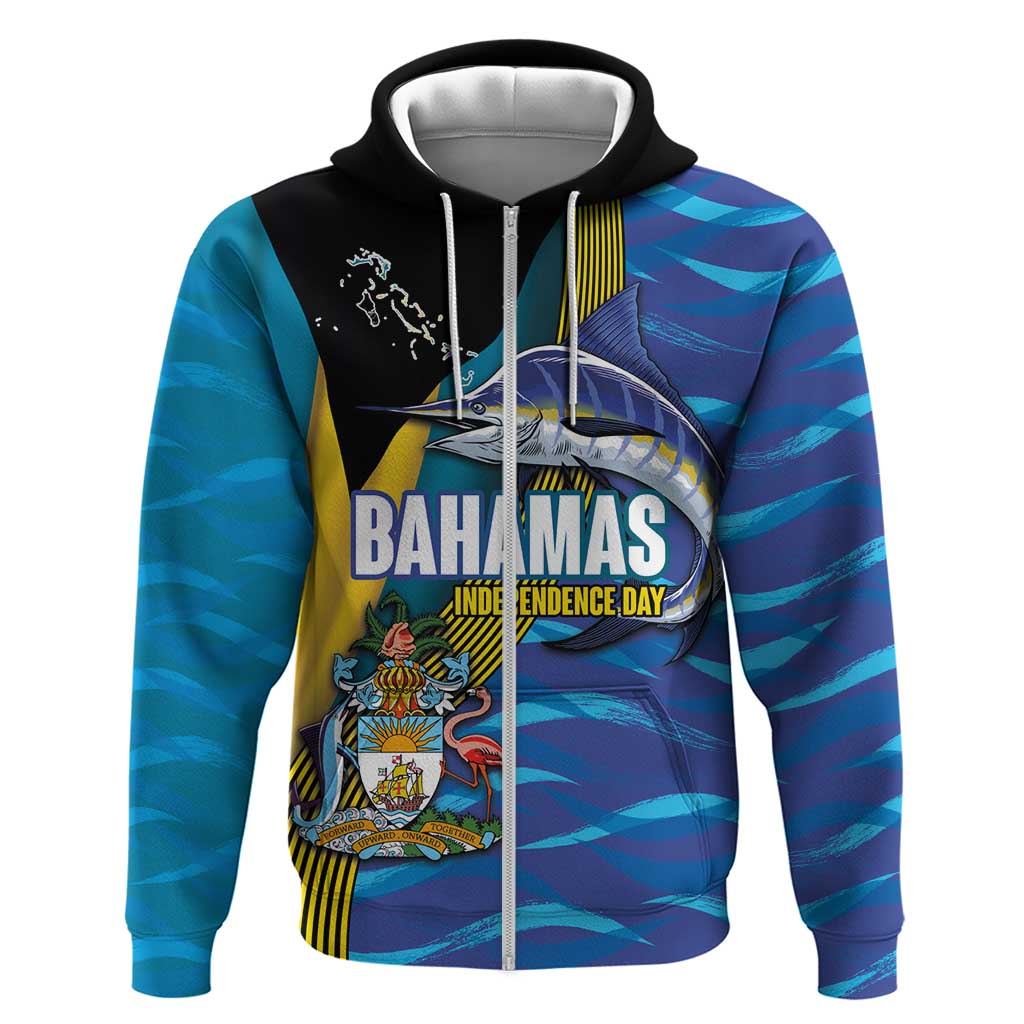 Bahamas Independence Day Hoodie National Flag Style with Blue Marlin and Emblem LT03