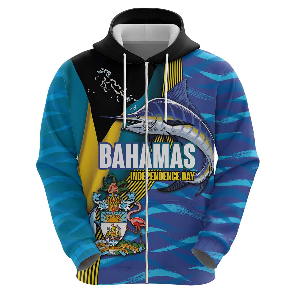 Bahamas Independence Day Hoodie National Flag Style with Blue Marlin and Emblem LT03