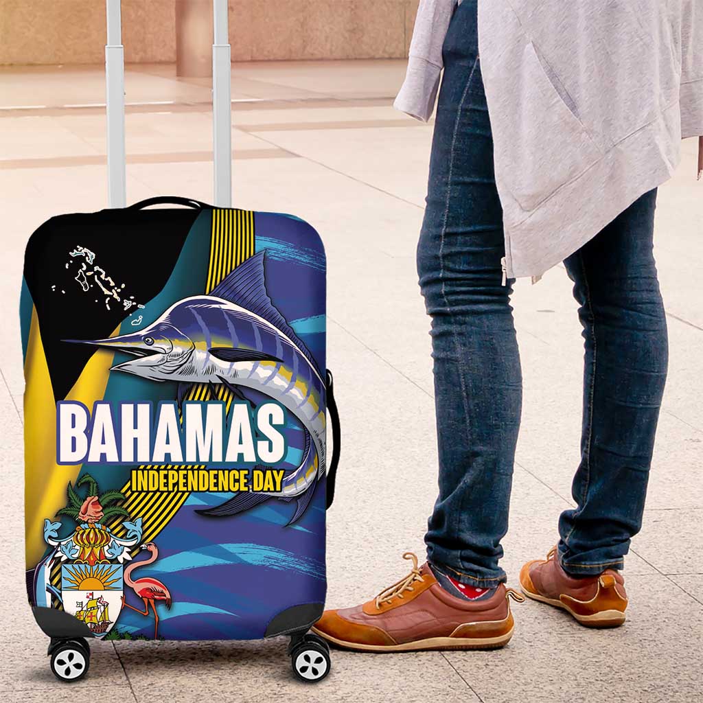 Bahamas Independence Day Luggage Cover National Flag Style with Blue Marlin and Emblem LT03