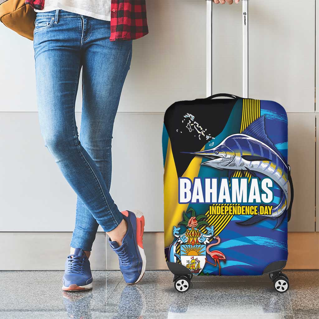Bahamas Independence Day Luggage Cover National Flag Style with Blue Marlin and Emblem LT03
