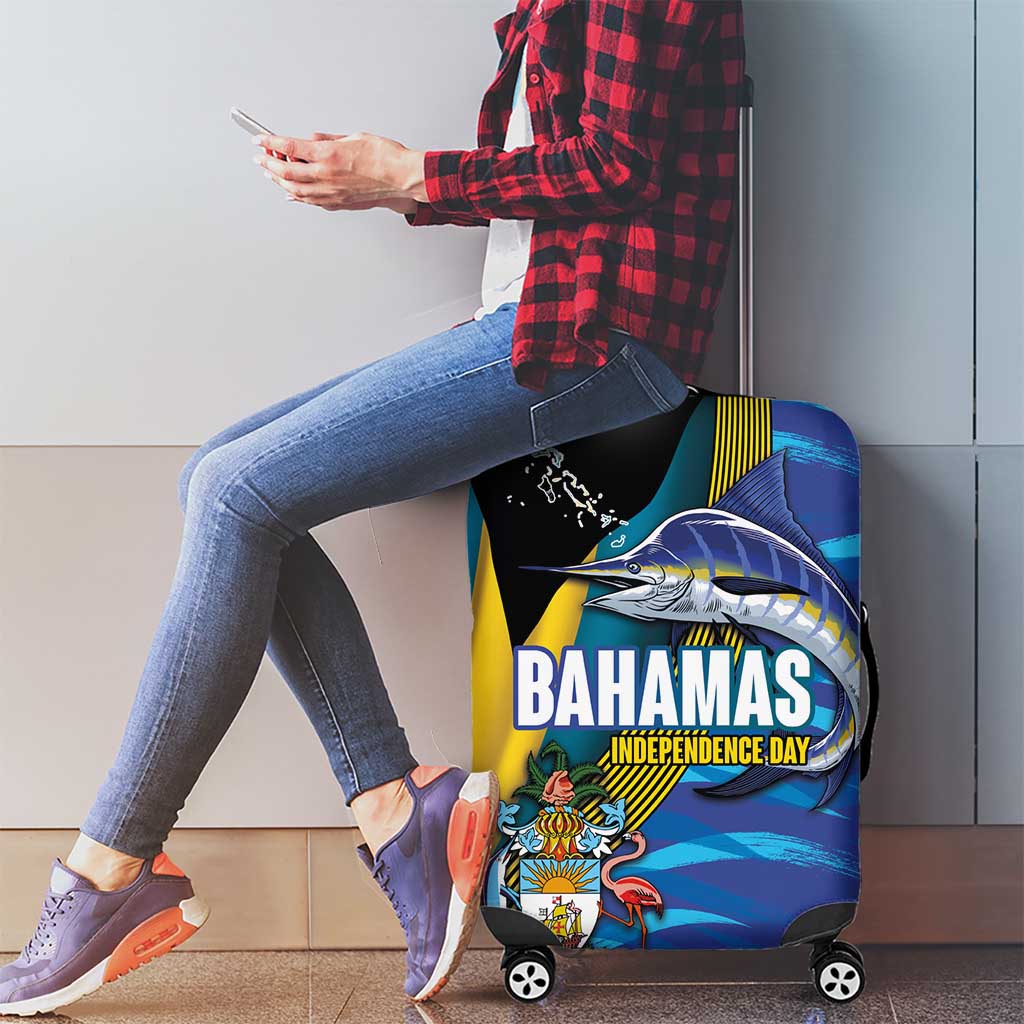 Bahamas Independence Day Luggage Cover National Flag Style with Blue Marlin and Emblem LT03