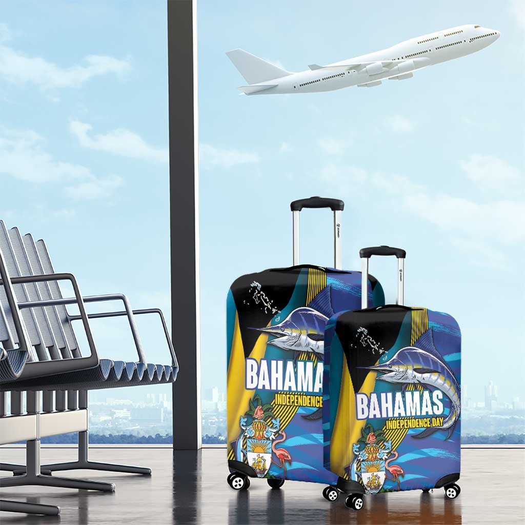 Bahamas Independence Day Luggage Cover National Flag Style with Blue Marlin and Emblem LT03