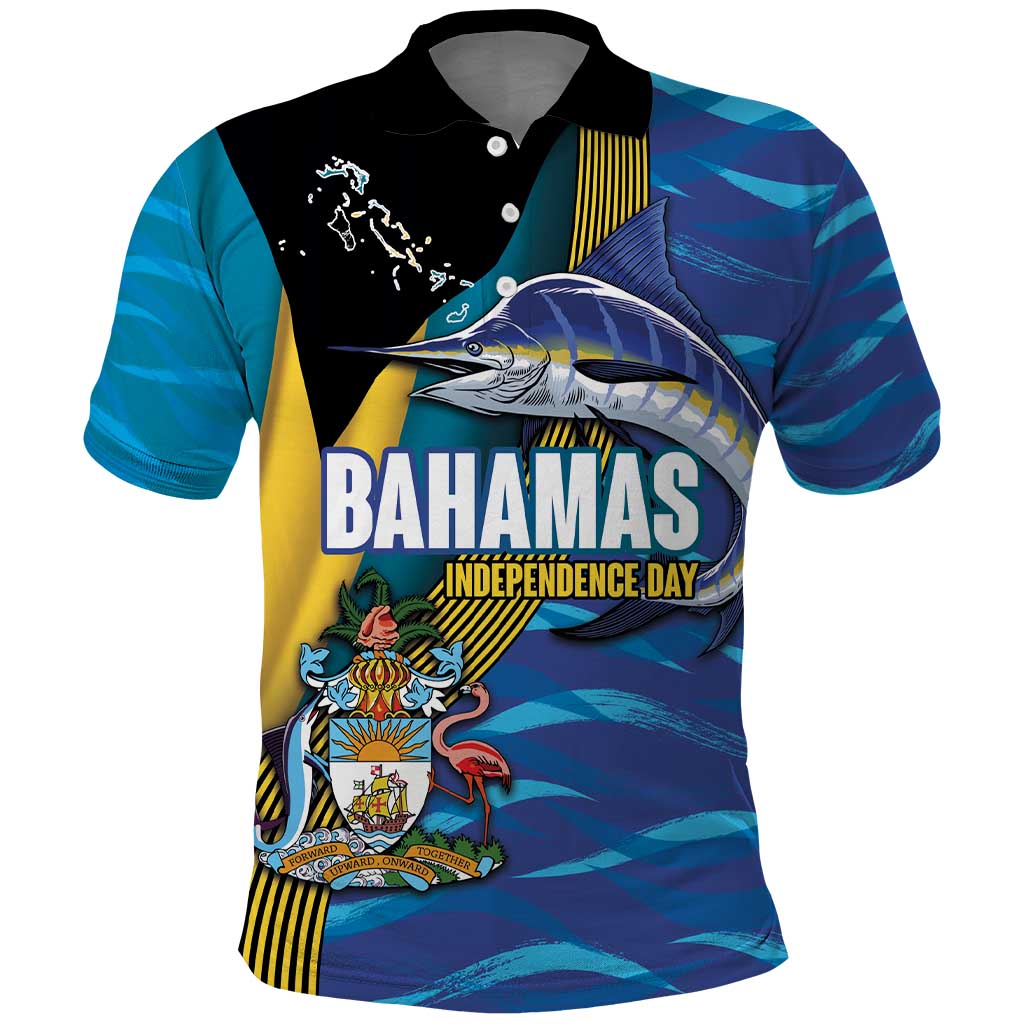 Bahamas Independence Day Polo Shirt National Flag Style with Blue Marlin and Emblem LT03