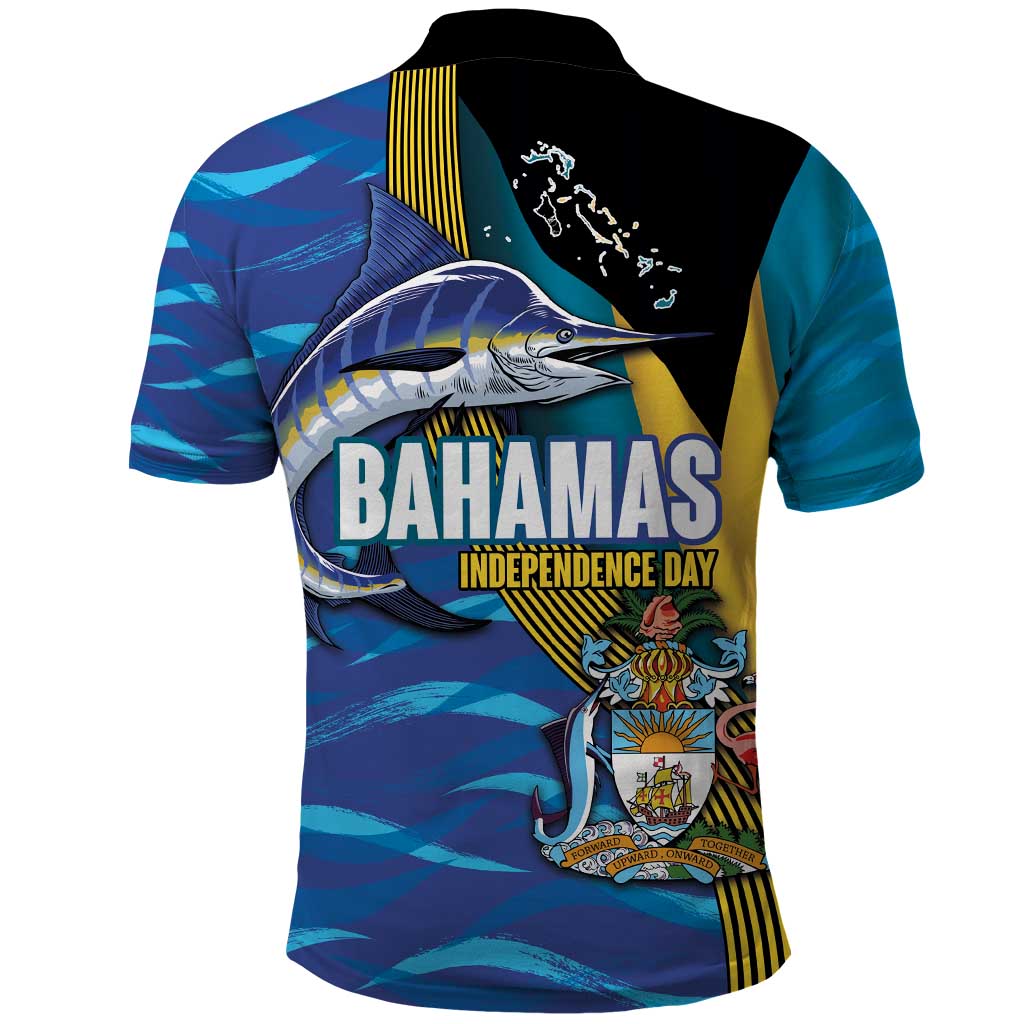 Bahamas Independence Day Polo Shirt National Flag Style with Blue Marlin and Emblem LT03