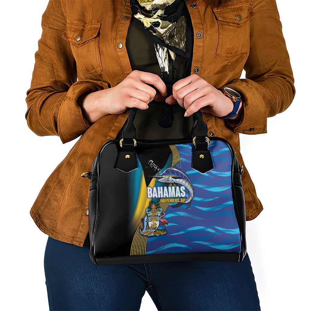 Bahamas Independence Day Shoulder Handbag National Flag Style with Blue Marlin and Emblem LT03