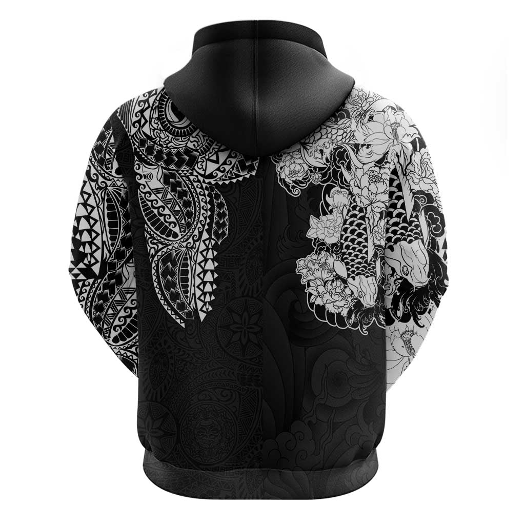 Japanese Irezumi and Hawaiian Polynesian Art Tattoo Hoodie Black Color LT03