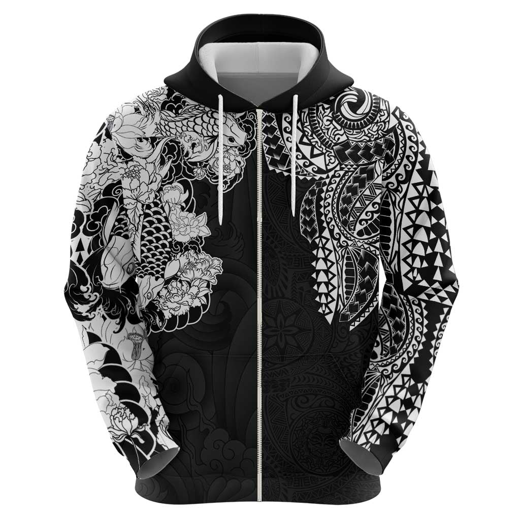 Japanese Irezumi and Hawaiian Polynesian Art Tattoo Hoodie Black Color LT03