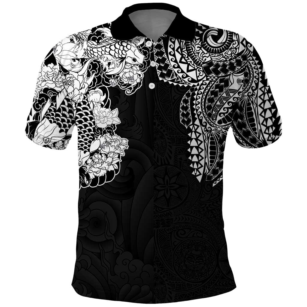 Japanese Irezumi and Hawaiian Polynesian Art Tattoo Polo Shirt Black Color LT03