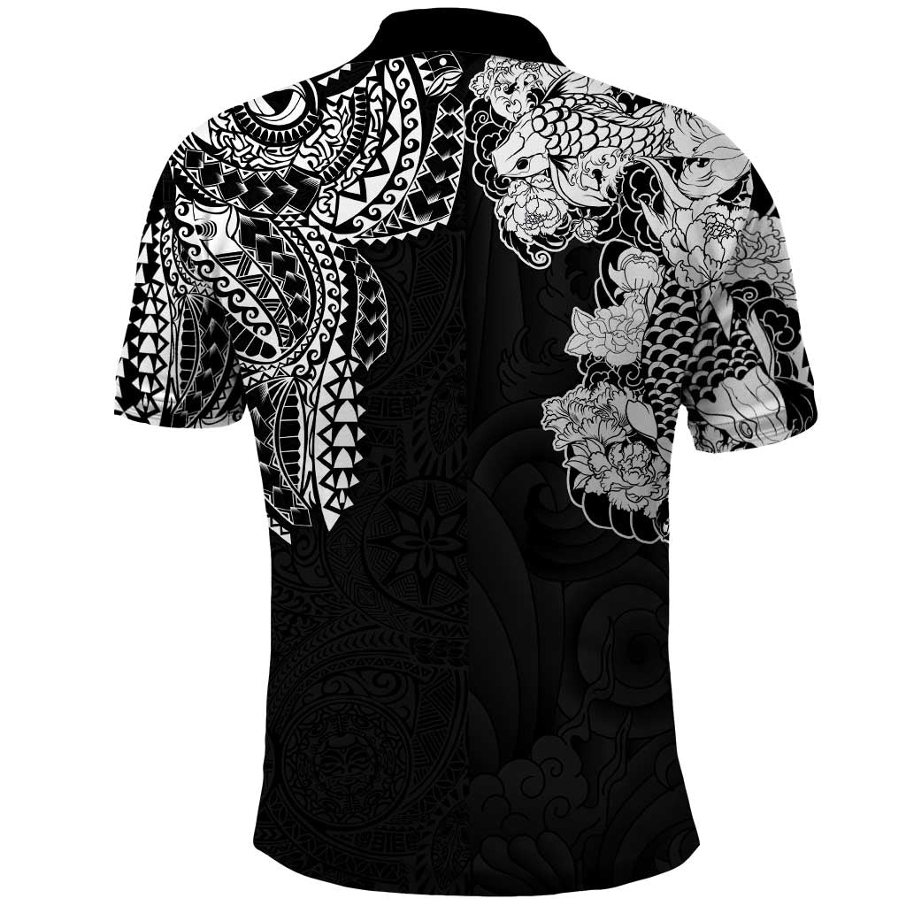 Japanese Irezumi and Hawaiian Polynesian Art Tattoo Polo Shirt Black Color LT03