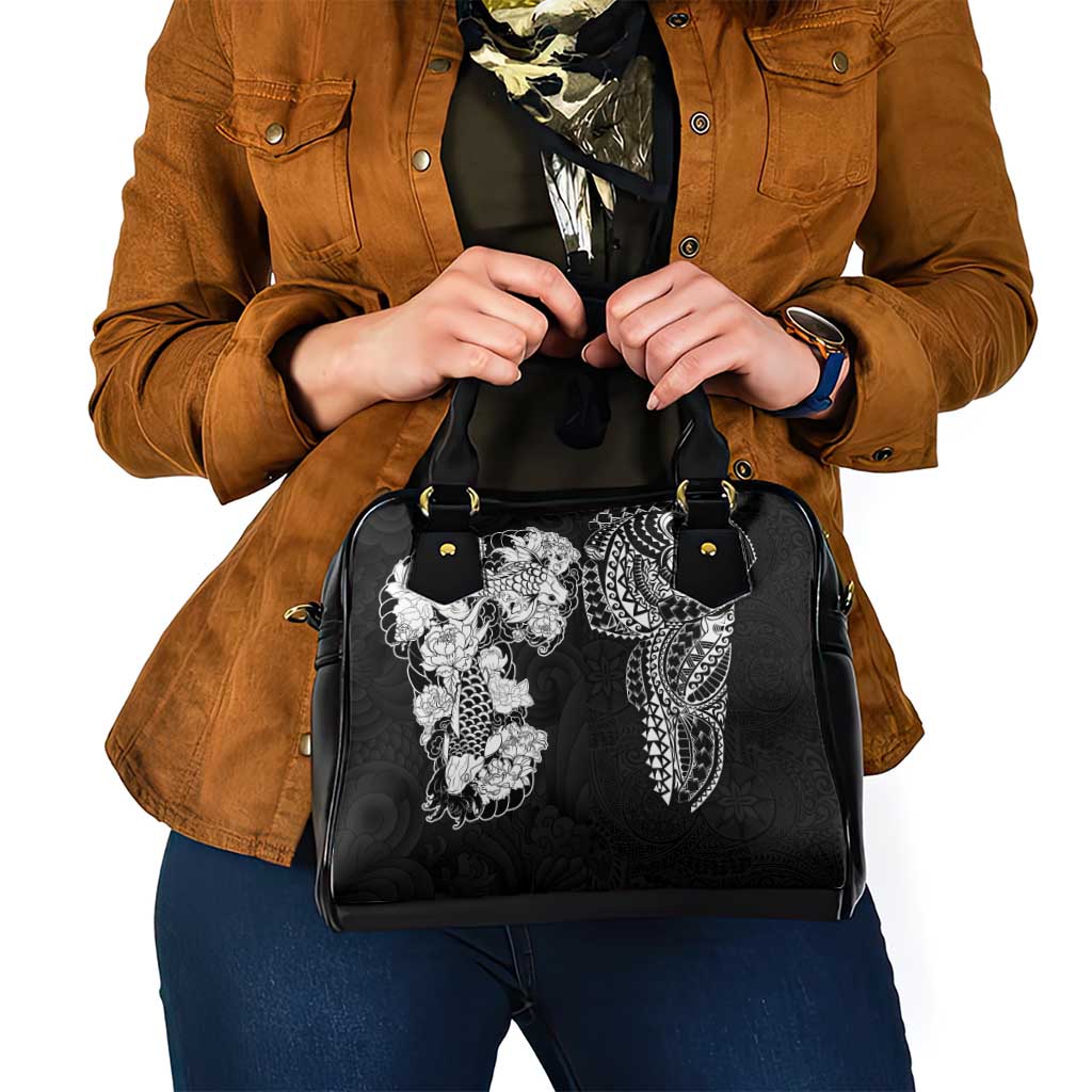 Japanese Irezumi and Hawaiian Polynesian Art Tattoo Shoulder Handbag Black Color LT03