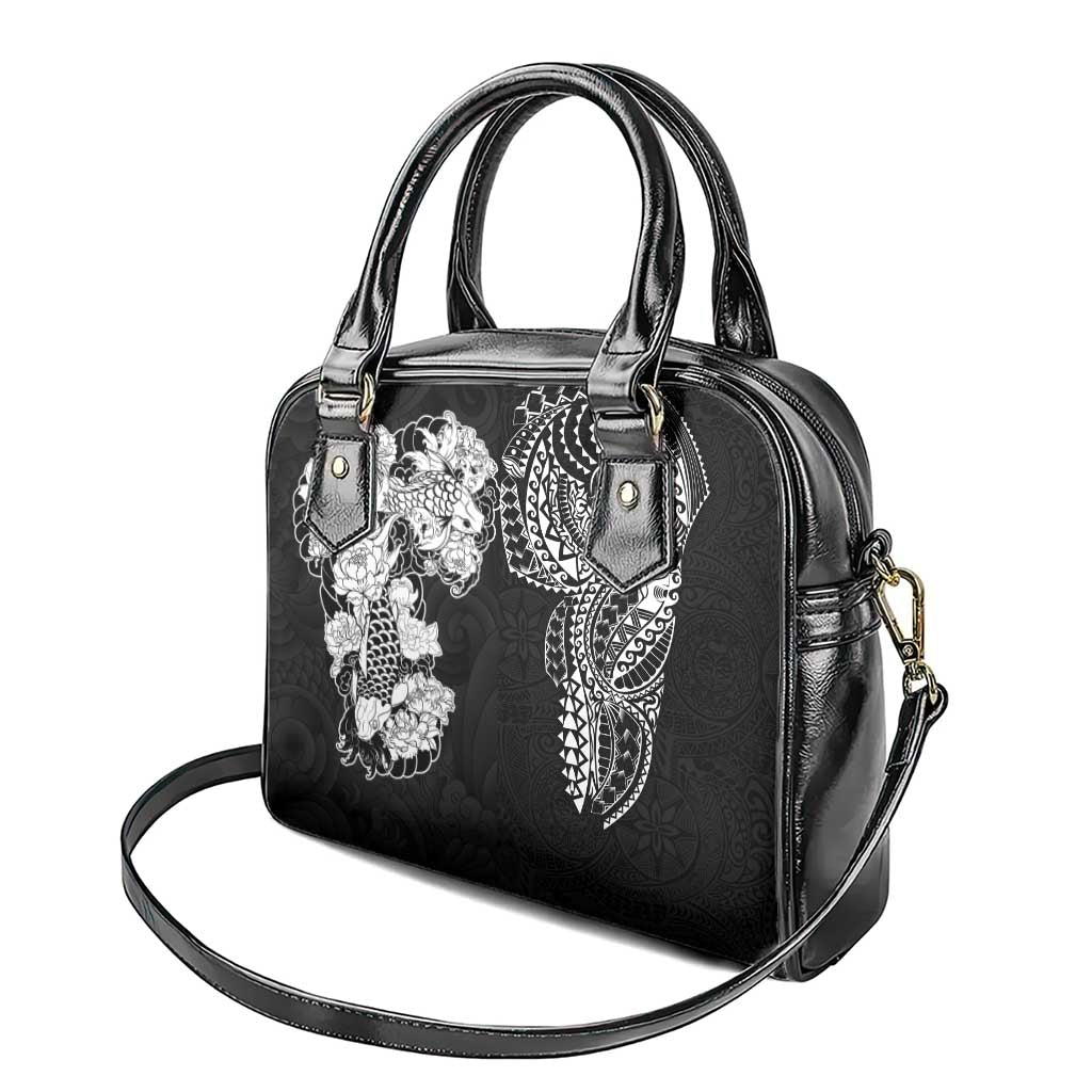 Japanese Irezumi and Hawaiian Polynesian Art Tattoo Shoulder Handbag Black Color LT03