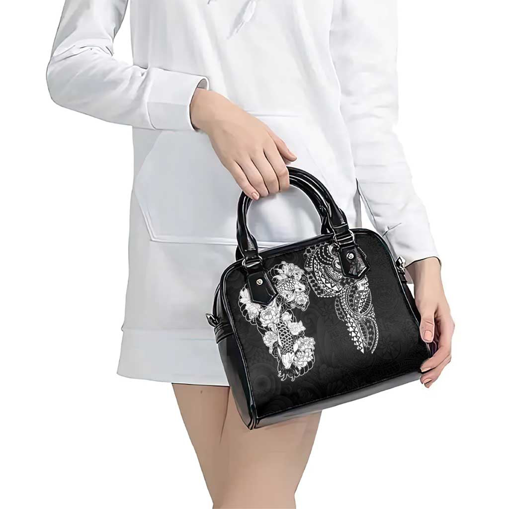 Japanese Irezumi and Hawaiian Polynesian Art Tattoo Shoulder Handbag Black Color LT03
