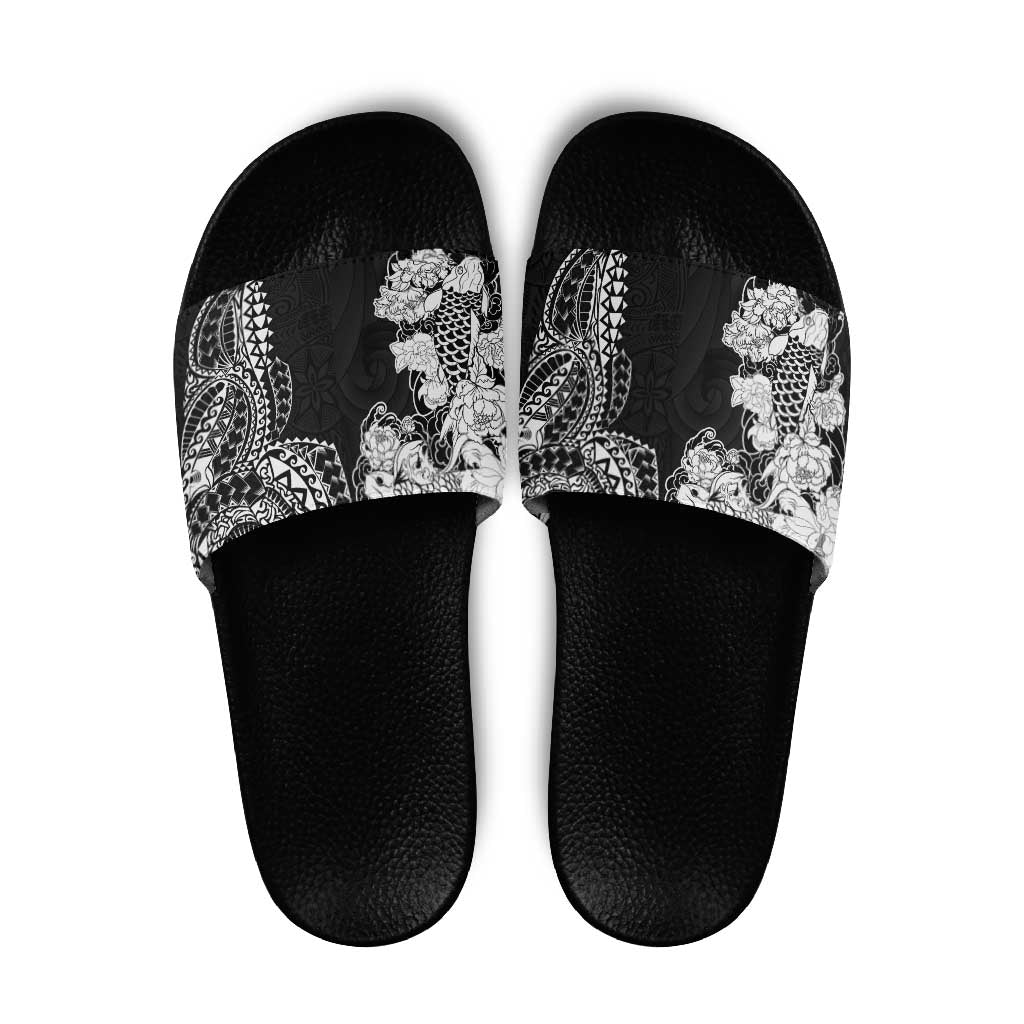 Japanese Irezumi and Hawaiian Polynesian Art Tattoo Slide Sandals Black Color LT03