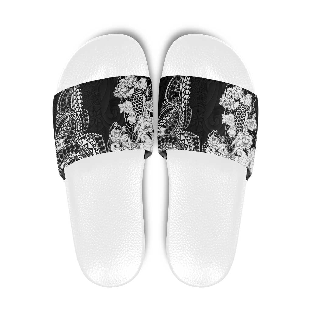Japanese Irezumi and Hawaiian Polynesian Art Tattoo Slide Sandals Black Color LT03