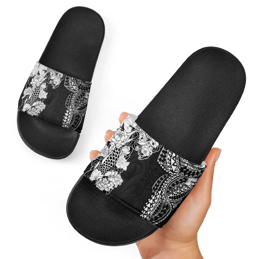 Japanese Irezumi and Hawaiian Polynesian Art Tattoo Slide Sandals Black Color LT03