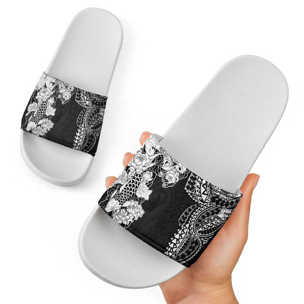 Japanese Irezumi and Hawaiian Polynesian Art Tattoo Slide Sandals Black Color LT03
