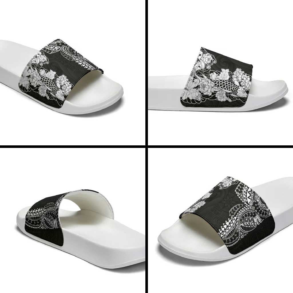 Japanese Irezumi and Hawaiian Polynesian Art Tattoo Slide Sandals Black Color LT03