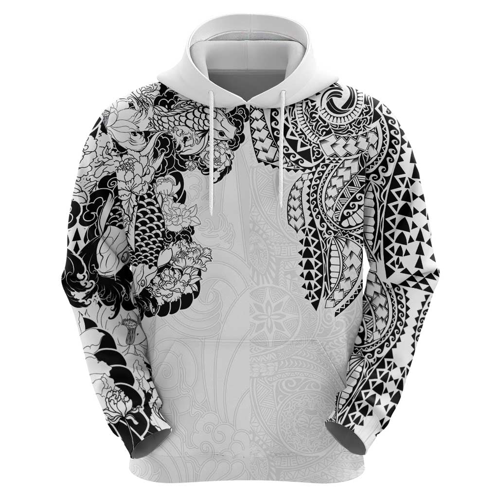 Japanese Irezumi and Hawaiian Polynesian Art Tattoo Hoodie White Color LT03