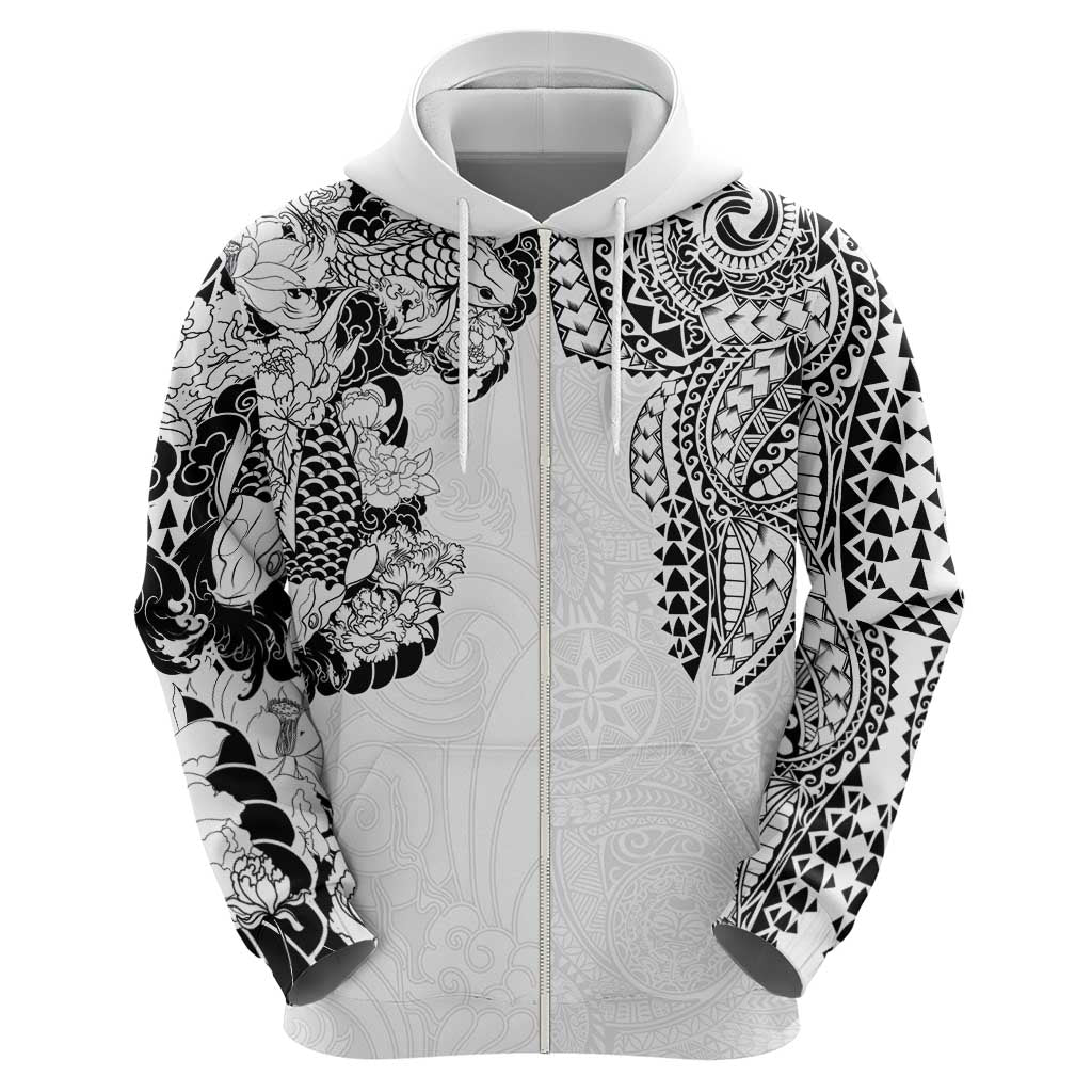 Japanese Irezumi and Hawaiian Polynesian Art Tattoo Hoodie White Color LT03