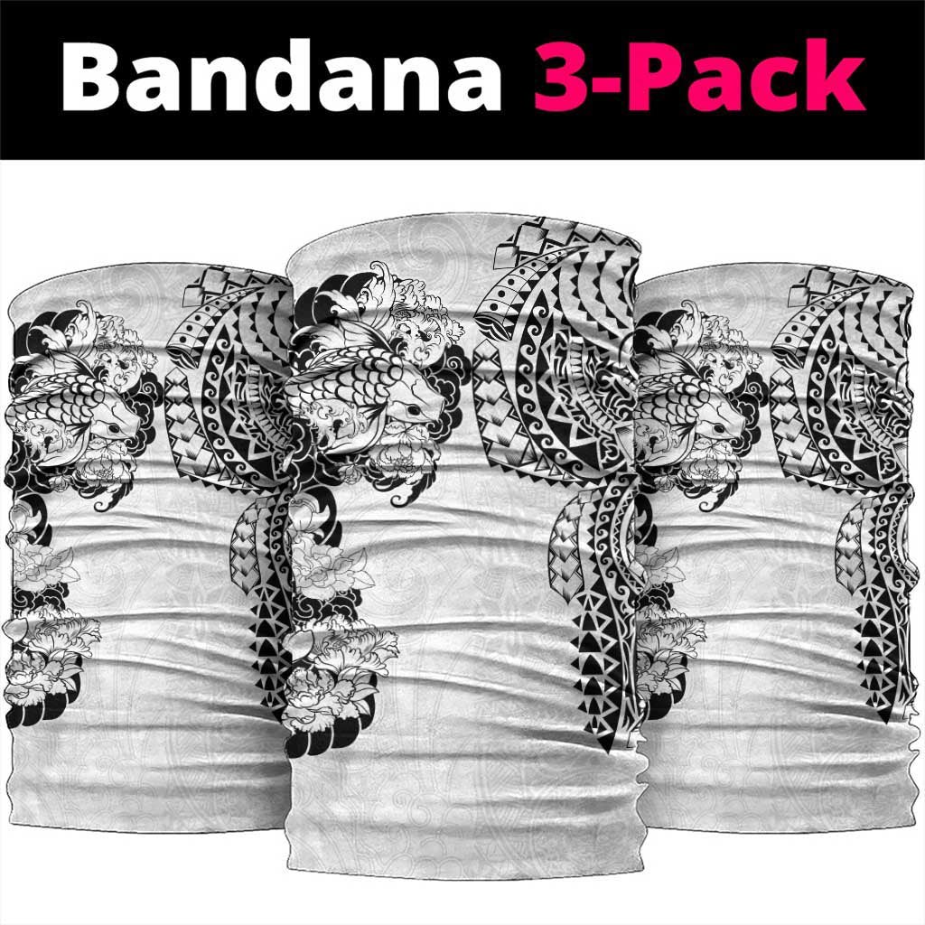 Japanese Irezumi and Hawaiian Polynesian Art Tattoo Neck Gaiter White Color LT03
