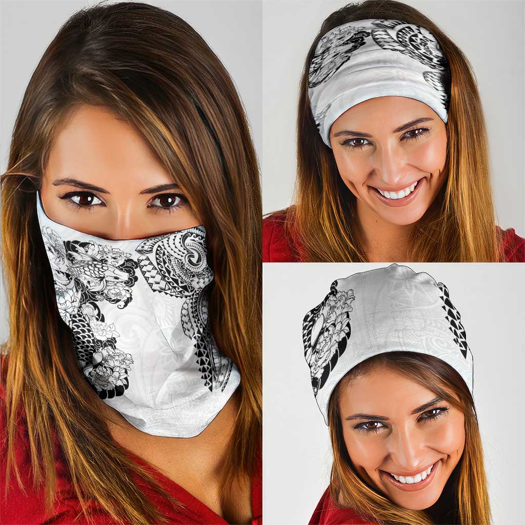 Japanese Irezumi and Hawaiian Polynesian Art Tattoo Neck Gaiter White Color LT03