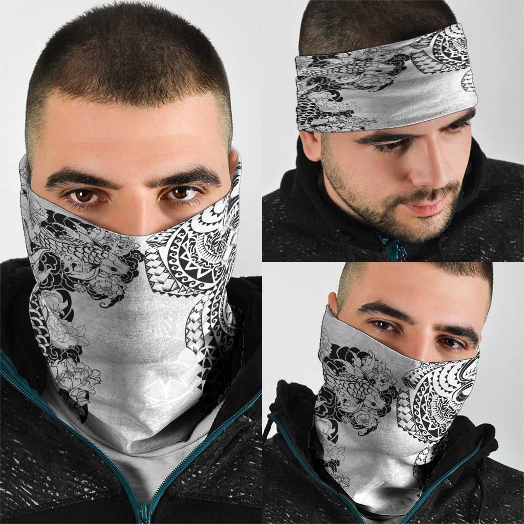 Japanese Irezumi and Hawaiian Polynesian Art Tattoo Neck Gaiter White Color LT03